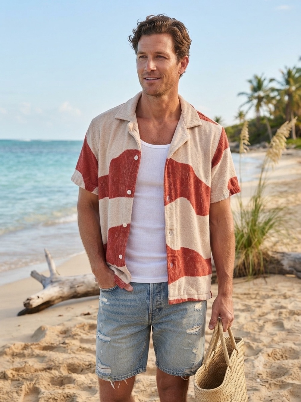 OAS “Amber Dune” Cuba Terry Shirt in Terracotta and Beige
